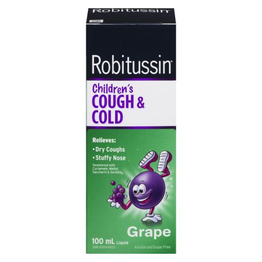 Picture of ROBITUSSIN CHILDRENS COUGH and COLD SYRUP - SUGAR and ALCOHOL FREE GRAPE 100ML