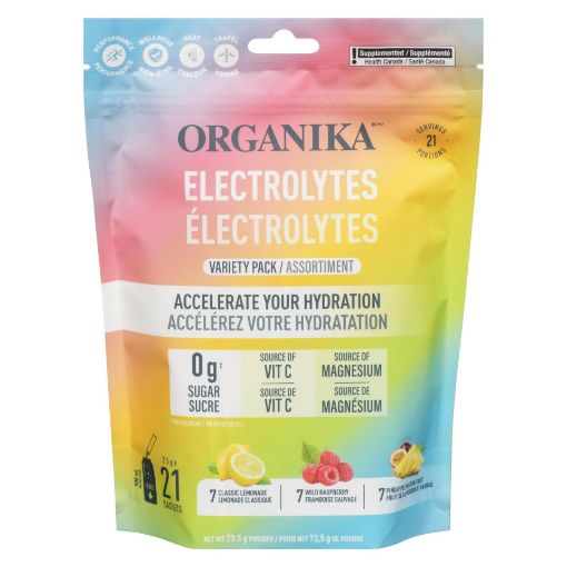 Picture of ORGANIKA ELECTROLYTES DRINK MIX - CLASSIC LEMONADE/WILD RASPBERRY/PINEAPPLE PASSION FRUIT 21S
