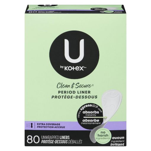 Picture of U BY KOTEX LINERS - CLEAN and SECURE - EXTRA COVERAGE 80S