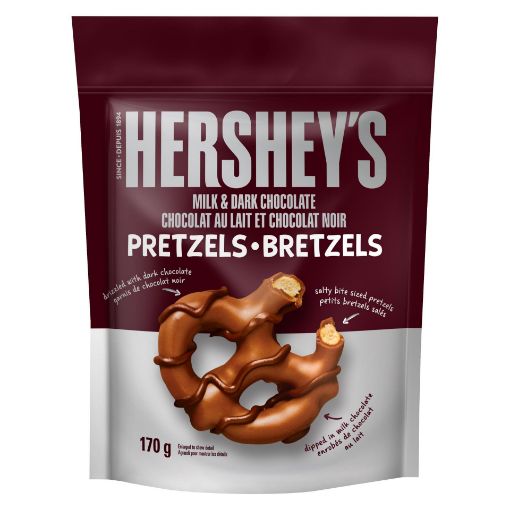 Picture of HERSHEY MILK CHOCOLATE DIPPED PRETZEL POUCH 170GR