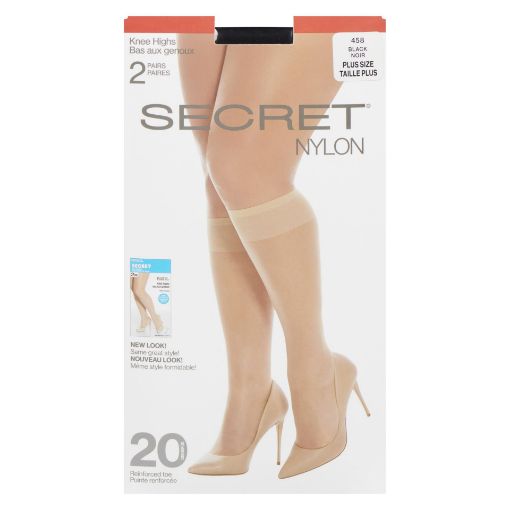 Picture of SECRET KNEE HIGHS - REINFORCED TOE - QUEEN - BLACK 2PR