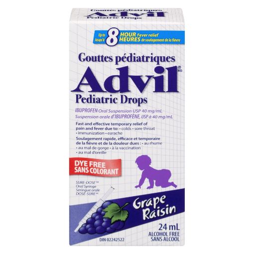 Picture of ADVIL PEDIATRIC SUSPENSION IBUPROFEN DYE-FREE DROPS - GRAPE 24ML