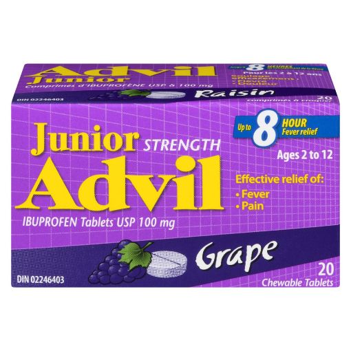 Picture of ADVIL JR IBUPROFEN - GRAPE CHEWABLE TABLET 20S