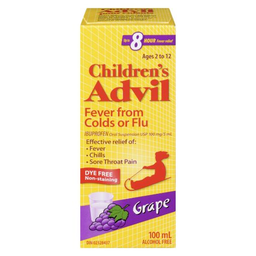 Picture of ADVIL CHILDRENS SUSP - FEVER FROM COLDS OR FLU - DYE FREE - GRAPE 100ML