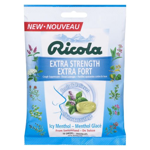 Picture of RICOLA SWISS HERB LOZENGE DROPS - EXTRA STRENGTH ICY MENTHOL 19S