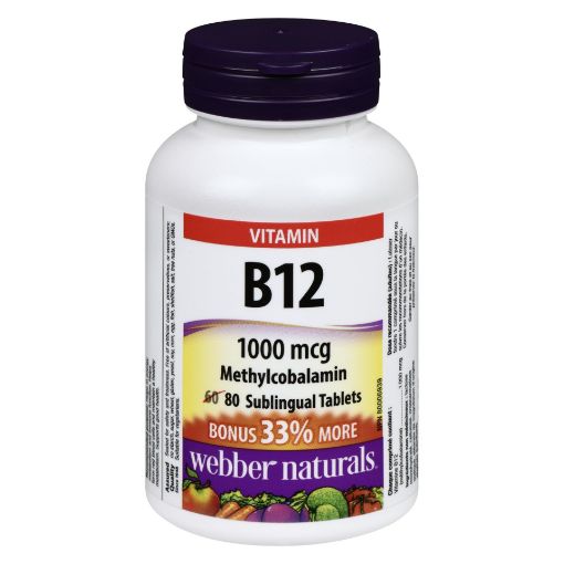 Picture of WEBBER NATURALS VITAMIN B12 METHYLCOBALAMIN 1000MCG 60+20S