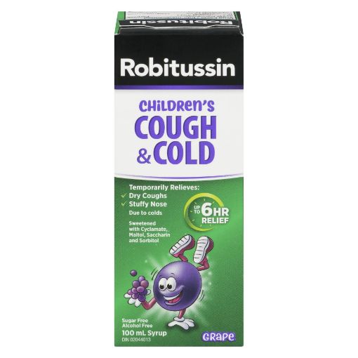 Picture of ROBITUSSIN CHILDRENS COUGH and COLD SYRUP - SUGAR and ALCOHOL FREE GRAPE 100ML