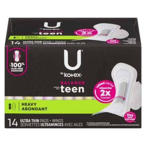 Picture of U BY KOTEX BALANCE TEEN PADS - EXTRA W/WINGS 14S