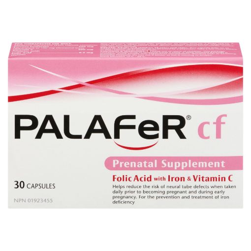 Picture of PALAFER CF FOLIC ACID WITH IRON AND VITAMIN C - CAPSULES 300MG 30S