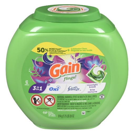 Picture of GAIN FLINGS LAUNDRY DETERGENT PACS - 3 IN 1 WITH OXI BOOST AND FEBREEZE - MOONLIGHT BREEZE 42S