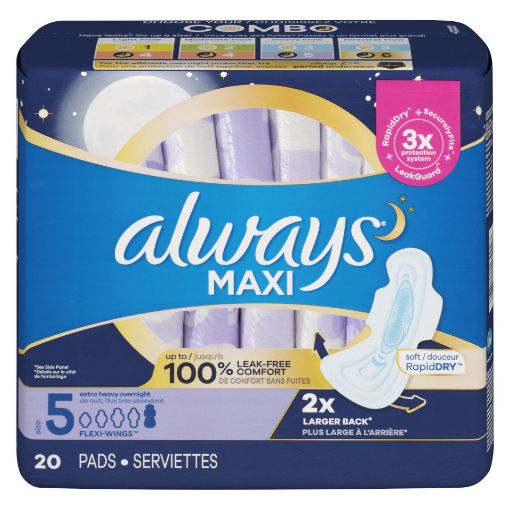 Picture of ALWAYS MAXI - OVERNIGHT - EXTRA HEAVY FLOW 20S                             