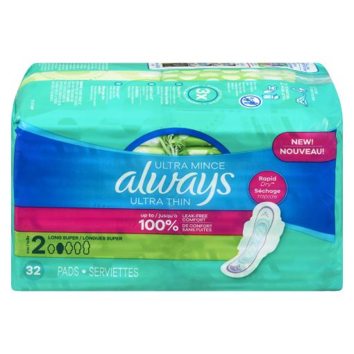 Picture of ALWAYS ULTRA THIN PADS SIZE 2 SUPER LONG ABSORBENCY UNSCENTED W/WINGS 32S  