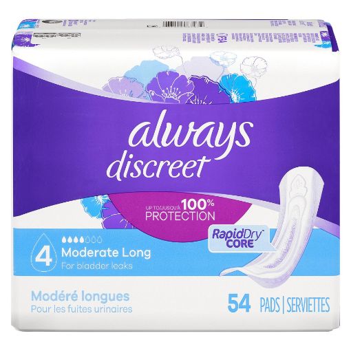 Picture of ALWAYS DISCREET PADS - MODERATE - LONG 54S