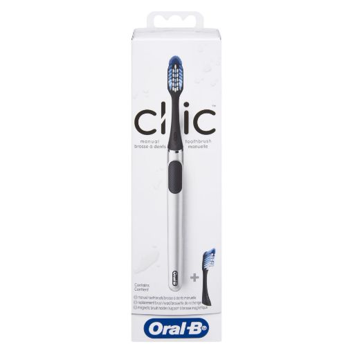 Picture of ORAL-B CLIC MANUAL TOOTHBRUSH STARTER KIT CHROME HANDLE W/2 BLACK REFILLS