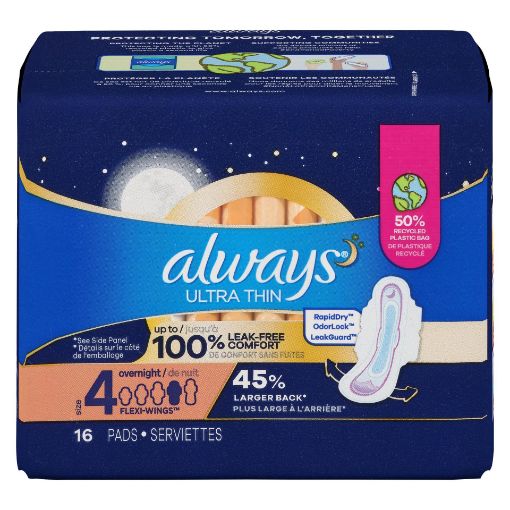 Picture of ALWAYS ULTRA THIN PADS - FLEXI-WINGS - SIZE 4 - OVERNIGHT - UNSCENTED 16S