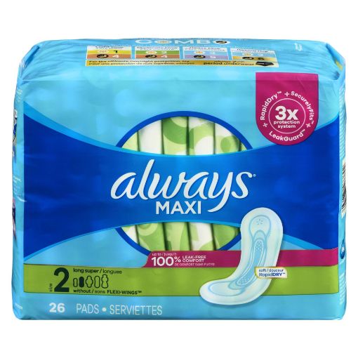 Picture of ALWAYS MAXI PADS - SIZE 2 - LONG SUPER - UNSCENTED 26S