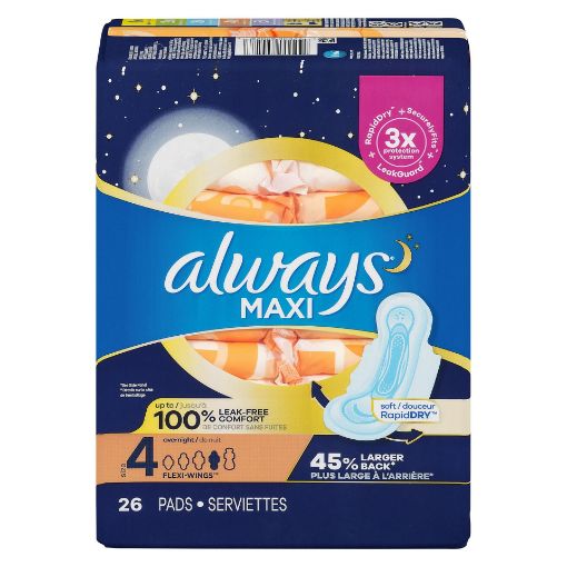 Picture of ALWAYS MAXI PAD - OVERNIGHT W/WINGS 26S