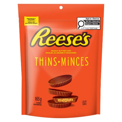 Picture of REESES PEANUT BUTTER CUP THINS POUCH - MILK CHOCOLATE 165GR
