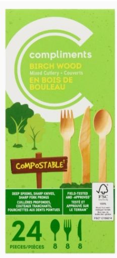 Picture of COMPLIMENTS COMPOSTABLE BIRCH WOOD CUTLERY - MIXED 24S
