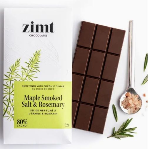 Picture of ZIMT CHOCOLATE BAR - 80% CACAO -  MAPLE SMOKED SALT and ROSEMARY 50GR
