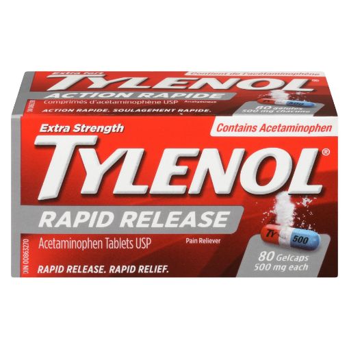 Picture of TYLENOL ACETAMINOPHEN - EXTRA STRENGTH - RAPID RELEASE GELCAPS 80S         