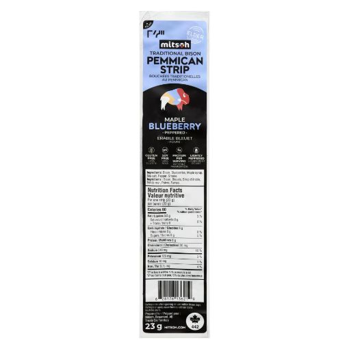 Picture of MITSOH TRADITIONAL BISON PEMMICAN STRIP - MAPLE BLUEBERRY 23GR