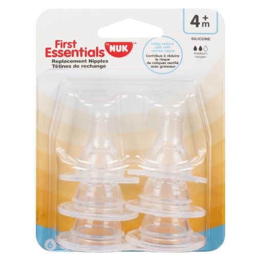 Picture of NUK FIRST ESSENTIALS REPLACEMENT NIPPLES - MED FLOW 6S