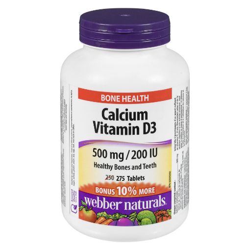 Picture of WEBBER NATURALS CALCIUM CARBONATE W/VIT D BONUS 500MG 250+25S