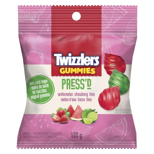 Picture of TWIZZLERS PRESSD GUMMIES - ASSORTED WATERMELON, STRAWBERRY, LIME 100GR