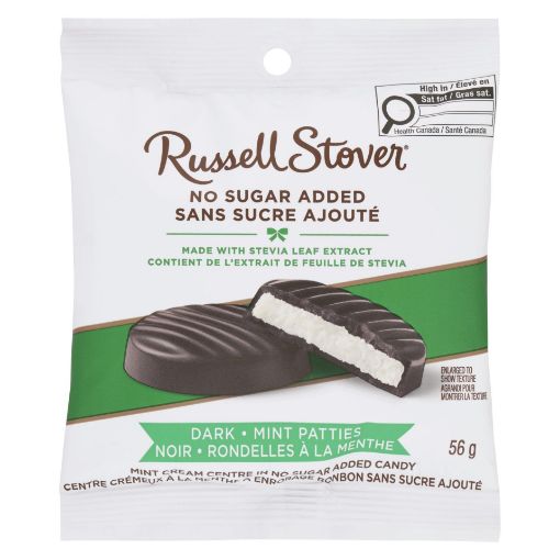 Picture of RUSSELL STOVER CHOCOLATE - NO SUGAR ADDED - DARK MINT PATTIES 68GR