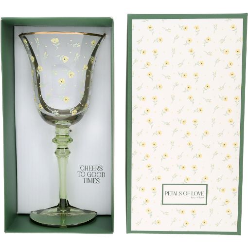 Picture of PETALS OF LOVE GIFT BOXED WINE GLASS  - GOOD TIMES 11OZ