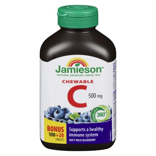 Picture of JAMIESON VITAMIN C 500MG - WILD BLUEBERRY - CHEWABLE TABLET - BONUS 100+20S