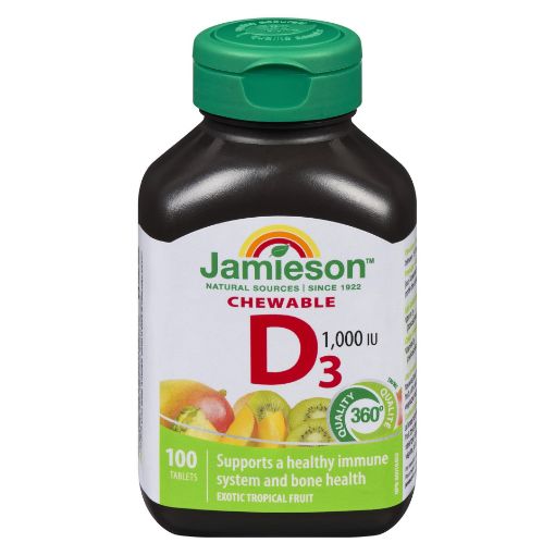 Picture of JAMIESON VITAMIN D 1000IU - TROPICAL FRUIT - TABLETS 100S                  