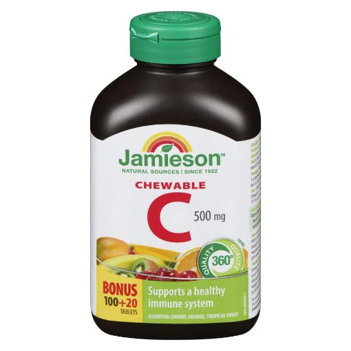 Picture of JAMIESON VITAMIN C 500MG - ASST FLAVOURS - CHEWABLE TABLET- BONUS 100+20S  