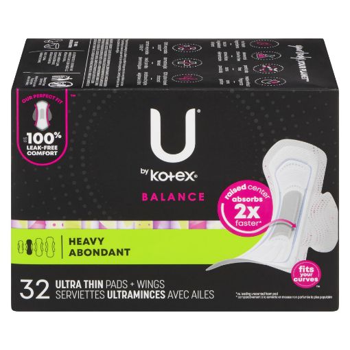 Picture of U BY KOTEX BALANCE PADS - HEAVY W/WINGS 32S