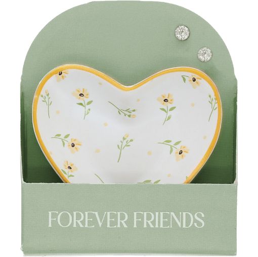 Picture of PETALS OF LOVE TRINKET DISH + 5MM ZIRCONIA EARRINGS - FOREVER FRIENDS 2.5IN