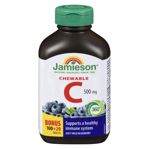 Picture of JAMIESON VITAMIN C 500MG - WILD BLUEBERRY - CHEWABLE TABLET - BONUS 100+20S