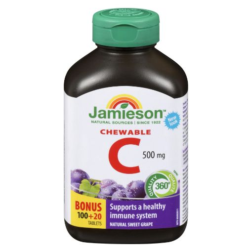 Picture of JAMIESON VITAMIN C 500MG - GRAPE - CHEWABLE TABLET - BONUS 100+20S         