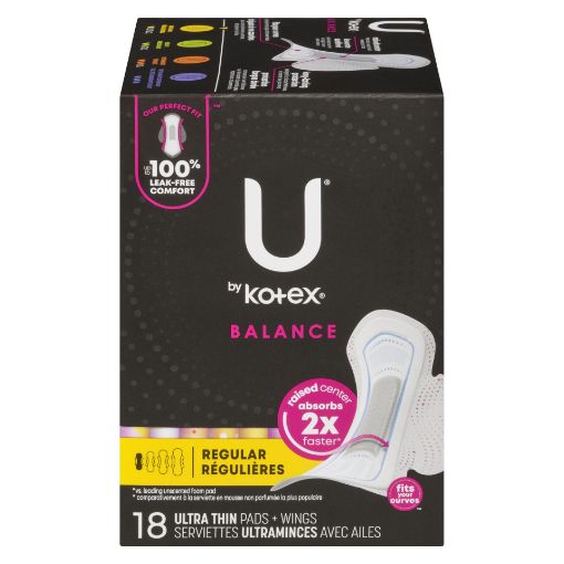 Picture of U BY KOTEX BALANCE PADS - REGULAR W/WINGS 18S