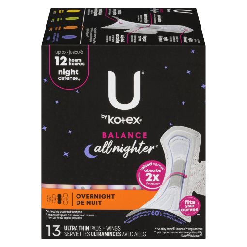 Picture of U BY KOTEX BALANCE PADS  - OVERNIGHT W/WINGS 13S