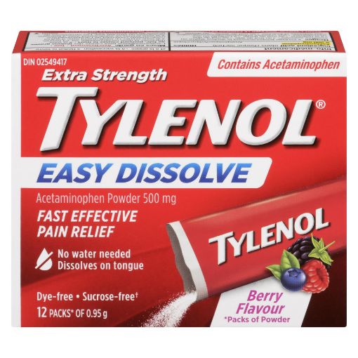 Picture of TYLENOL EXTRA STRENGTH - EASY DISSOLVE - BERRY 500MG POWDER 12S