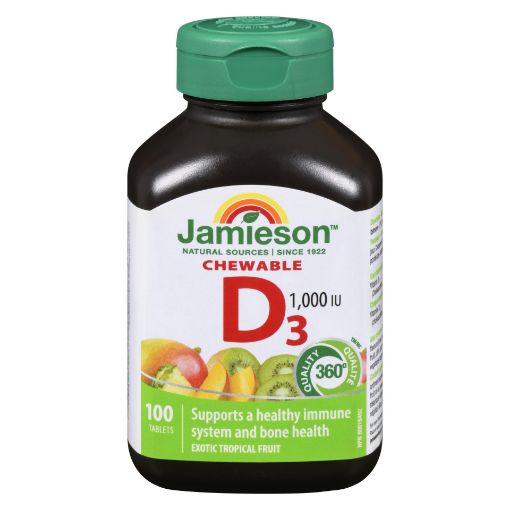 Picture of JAMIESON VITAMIN D 1000IU - TROPICAL FRUIT - TABLETS 100S                  