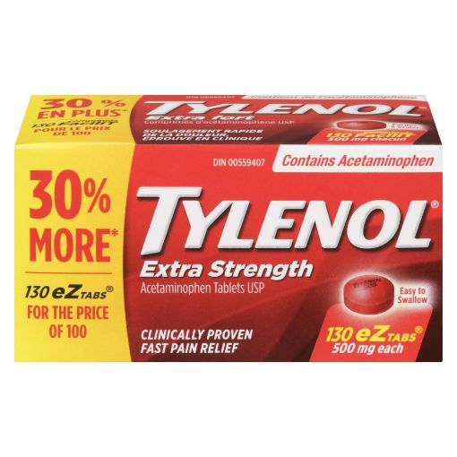 Picture of TYLENOL ACET - EXTRA STRENGTH - EZ OPEN BONUS TABLET 500MG 100+30S         