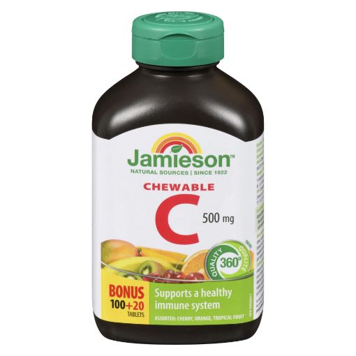 Picture of JAMIESON VITAMIN C 500MG - ASST FLAVOURS - CHEWABLE TABLET- BONUS 100+20S  