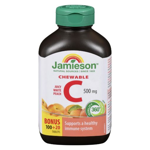 Picture of JAMIESON VITAMIN C - PEACH - 500MG - CHEWABLE TABLETS 100+20S              